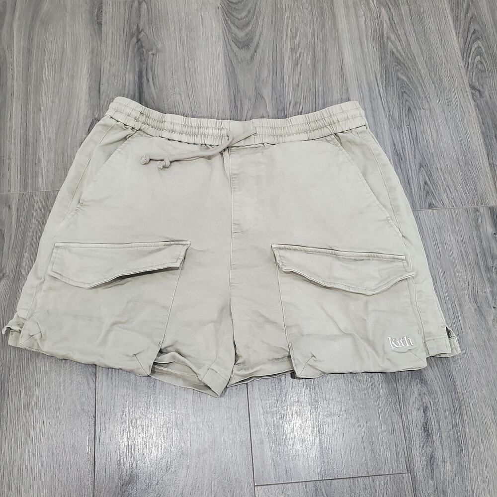 KITH Cargo Shorts Men Large Khaki Pull On Drawstring Canvas Beach Coastal Summer